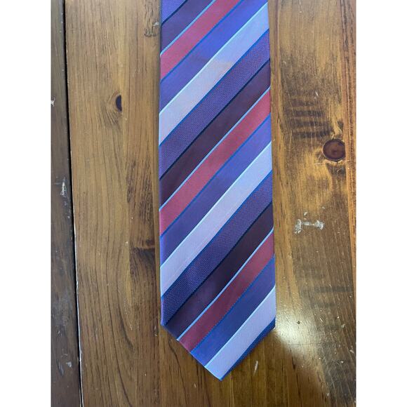 Paul Dione Striped Tie 100% Silk Handmade in Italy Purple Red Mens Diagonal - Picture 1 of 6